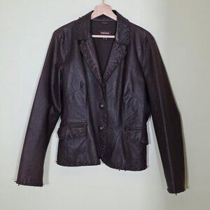 Danier Leather Jacket Women L Brown Studded Leaf Pockets Lined Boho Glitter Punk